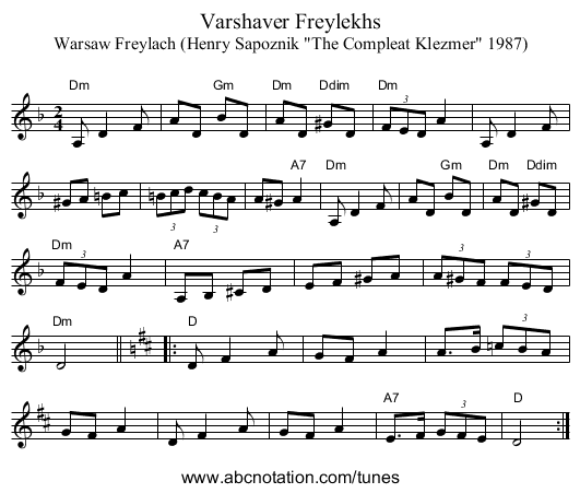 Varshaver Freylekhs - staff notation
