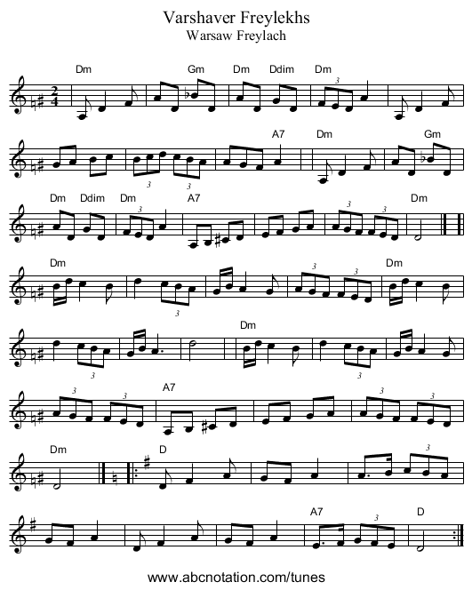 Varshaver Freylekhs - staff notation