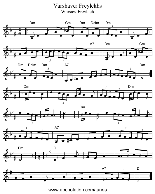 Varshaver Freylekhs - staff notation