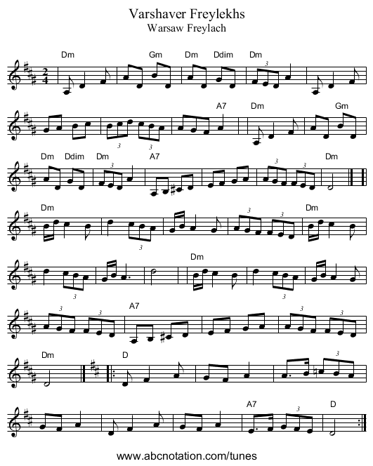 Varshaver Freylekhs - staff notation