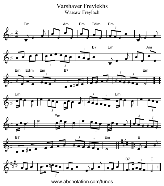 Varshaver Freylekhs - staff notation