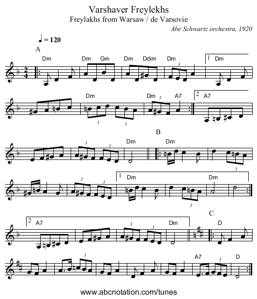 Varshaver Freylekhs - staff notation