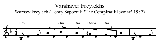 Varshaver Freylekhs - staff notation