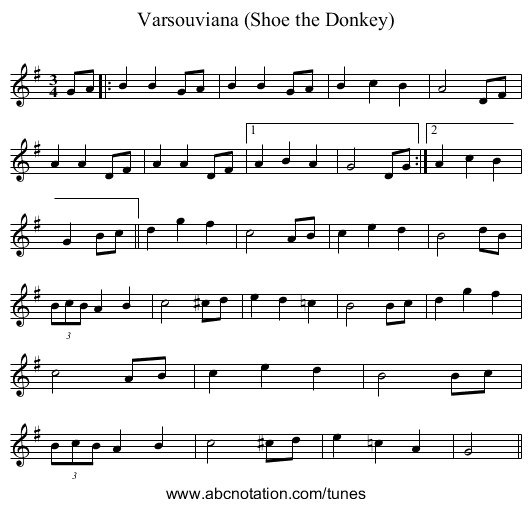 Varsouviana (Shoe the Donkey) - staff notation
