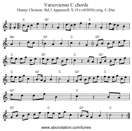 Varsovienne C chords - staff notation