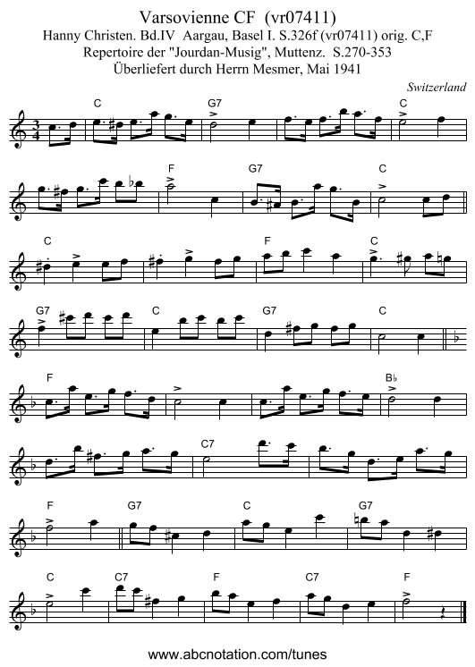 Varsovienne CF  (vr07411) - staff notation