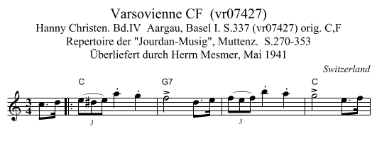 Varsovienne CF  (vr07427) - staff notation