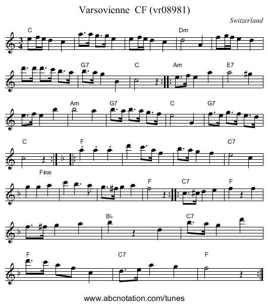 Varsovienne CF (vr08981) - staff notation