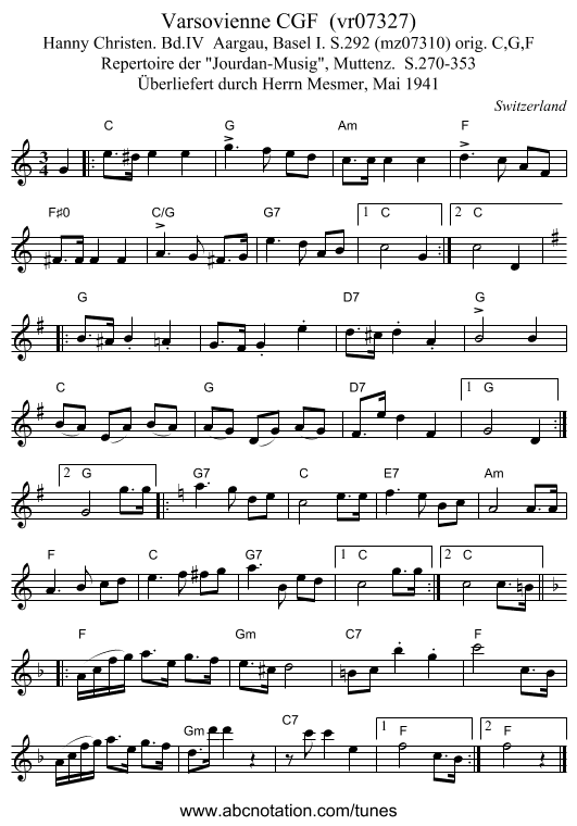 Varsovienne CGF  (vr07327) - staff notation