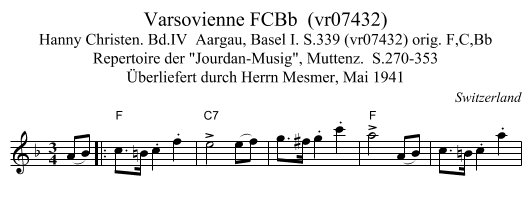 Varsovienne FCBb  (vr07432) - staff notation
