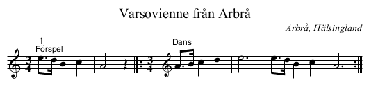 Varsovienne från Arbrå - staff notation