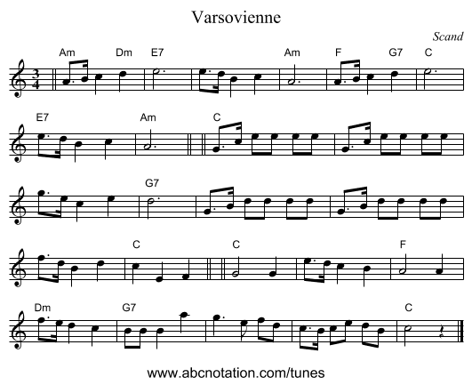 Varsovienne - staff notation