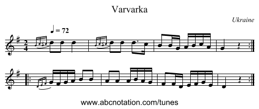 Varvarka - staff notation
