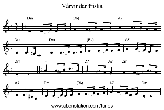 V&aring;rvindar friska - staff notation