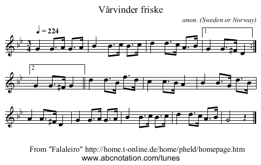 V&aring;rvinder friske - staff notation