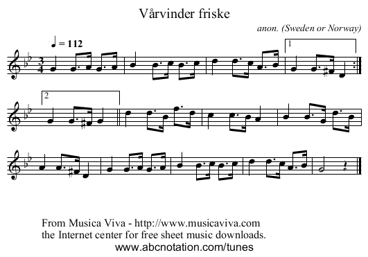 V&aring;rvinder friske - staff notation