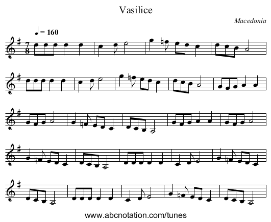 Vasilice - staff notation