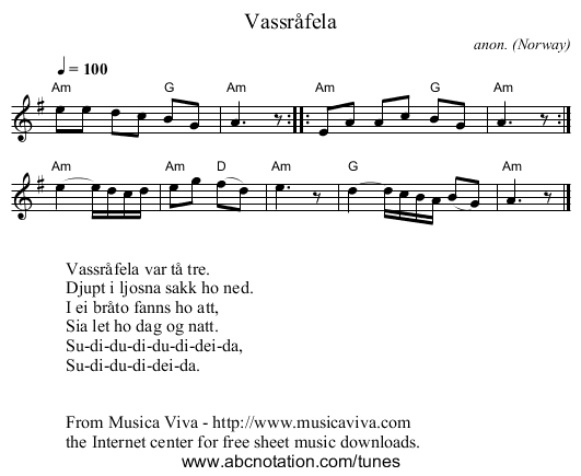 Vassr&aring;fela - staff notation