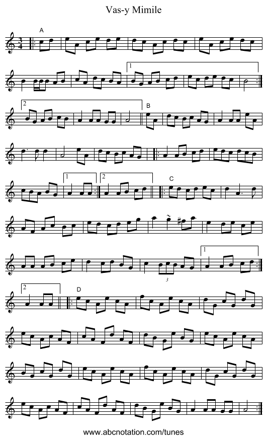 Vas-y Mimile - staff notation