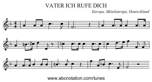 VATER ICH RUFE DICH - staff notation