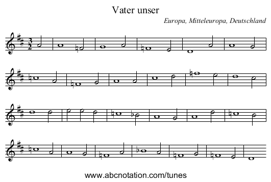 Vater unser - staff notation