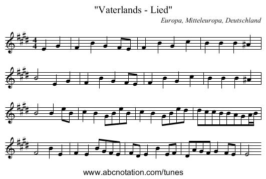 Vaterlands - Lied - staff notation