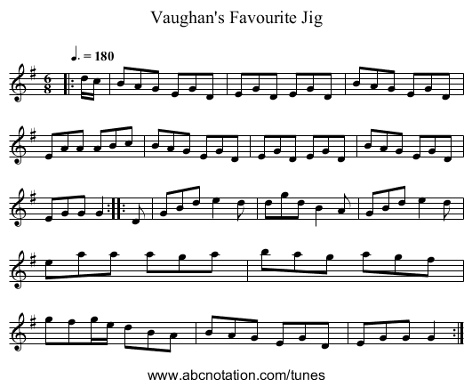 Vaughan's Favourite Jig - staff notation