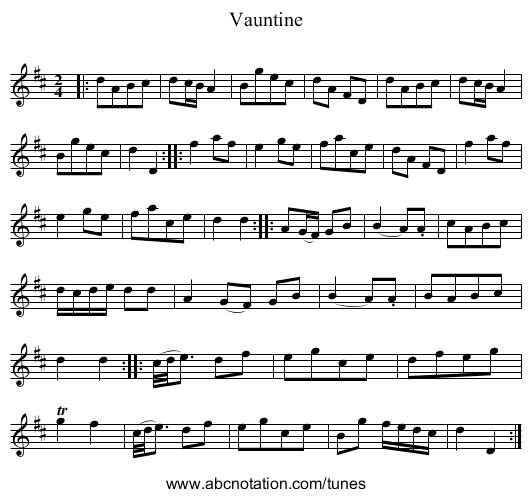 Vauntine - staff notation