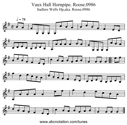 Vaux Hall Hornpipe. Roose.0986 - staff notation