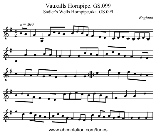 Vauxalls Hornpipe. GS.099 - staff notation