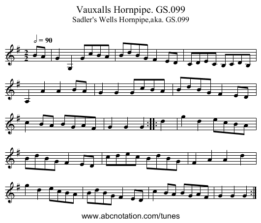 Vauxalls Hornpipe. GS.099 - staff notation