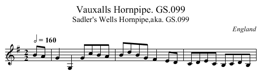 Vauxalls Hornpipe. GS.099 - staff notation