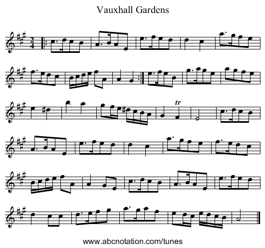 Vauxhall Gardens - staff notation