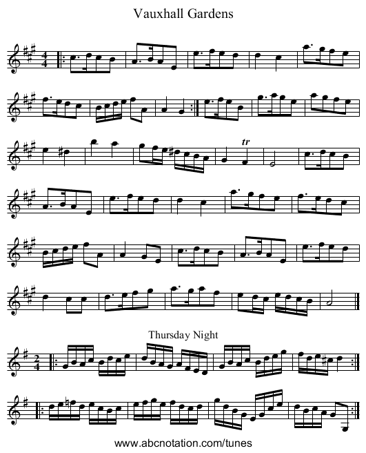 Vauxhall Gardens - staff notation