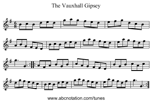 Vauxhall Gipsey, The - staff notation