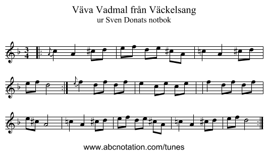 V&auml;va Vadmal fr&aring;n V&auml;ckelsang - staff notation