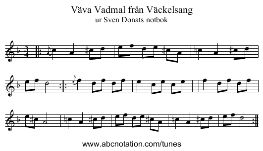 Väva Vadmal från Väckelsang - staff notation