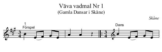 Väva vadmal Nr 1 - staff notation