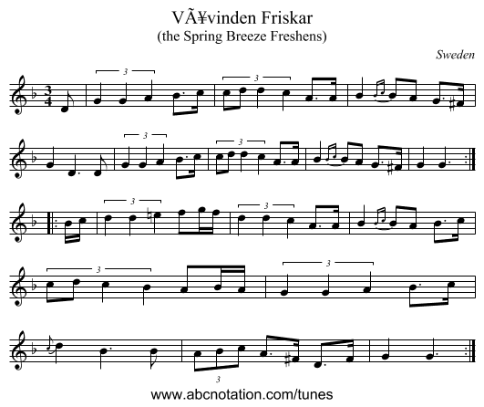 VÃ¥vinden Friskar - staff notation