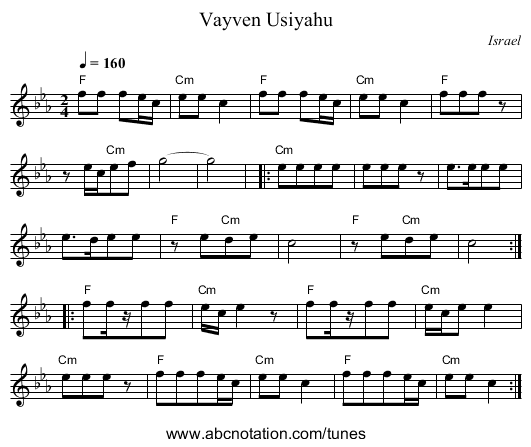 Vayven Usiyahu - staff notation