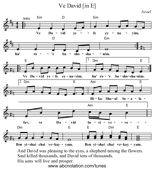 Ve David [in E] - staff notation