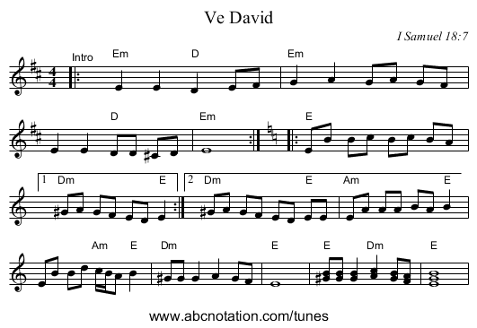 Ve David - staff notation