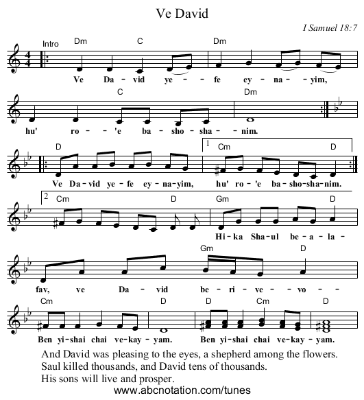 Ve David - staff notation