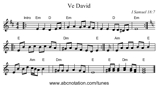 Ve David - staff notation