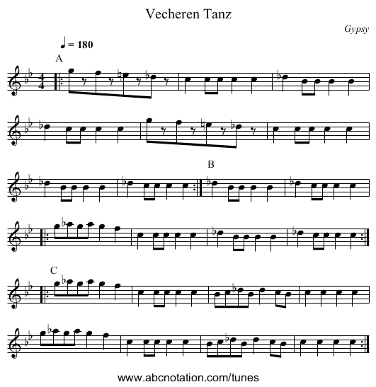 Vecheren Tanz - staff notation