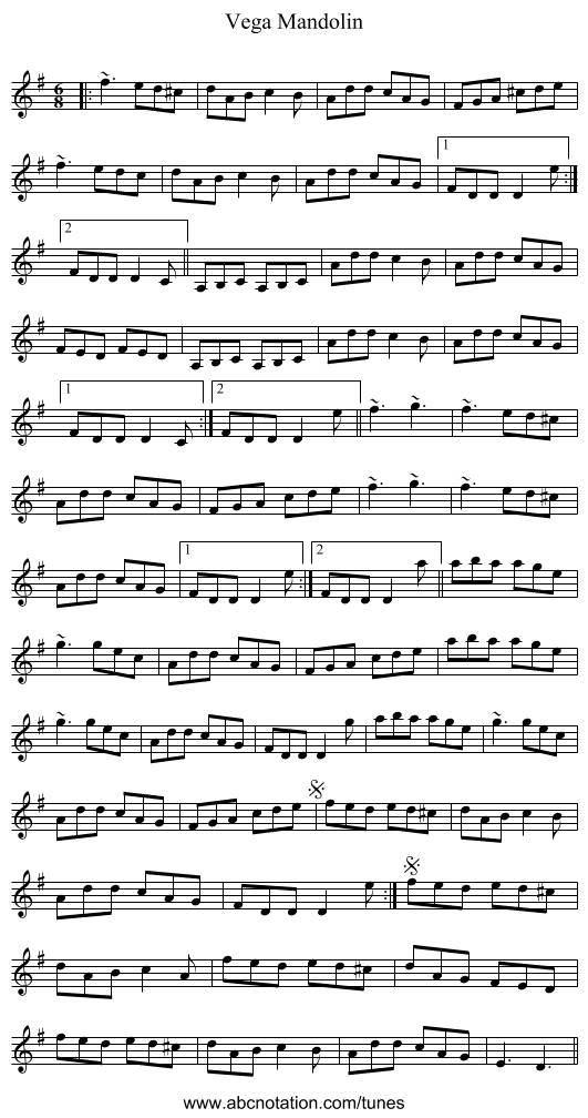 Vega Mandolin - staff notation