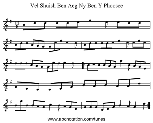Vel Shuish Ben Aeg Ny Ben Y Phoosee - staff notation