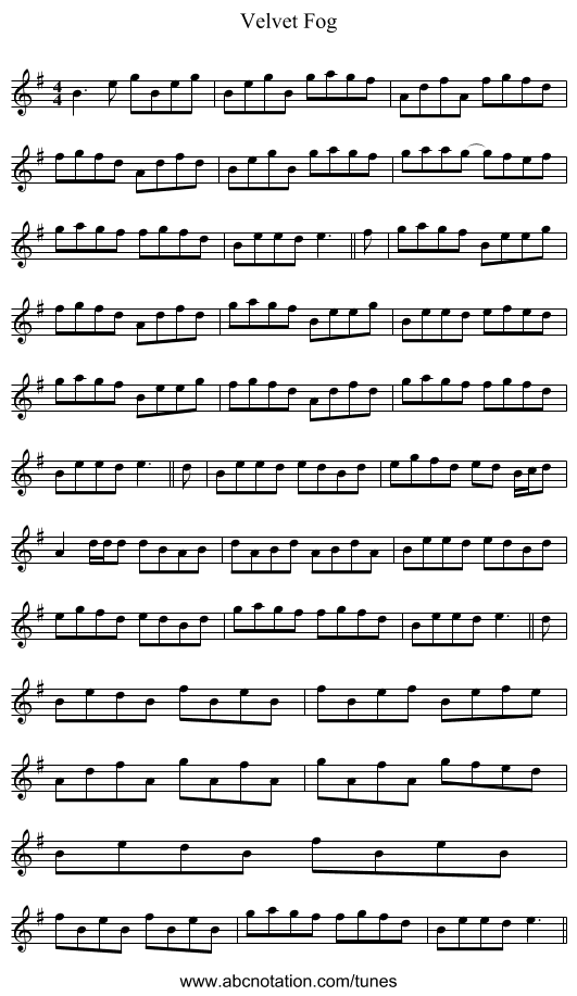 Velvet Fog - staff notation