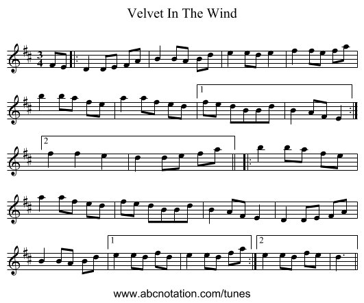 Velvet In The Wind - staff notation