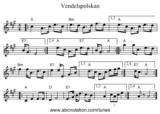 Vendelspolskan - staff notation